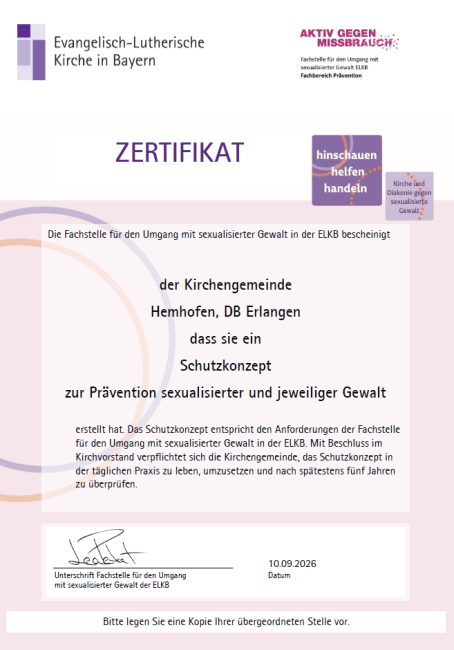 Zertifikat des Schutzkonzeptes